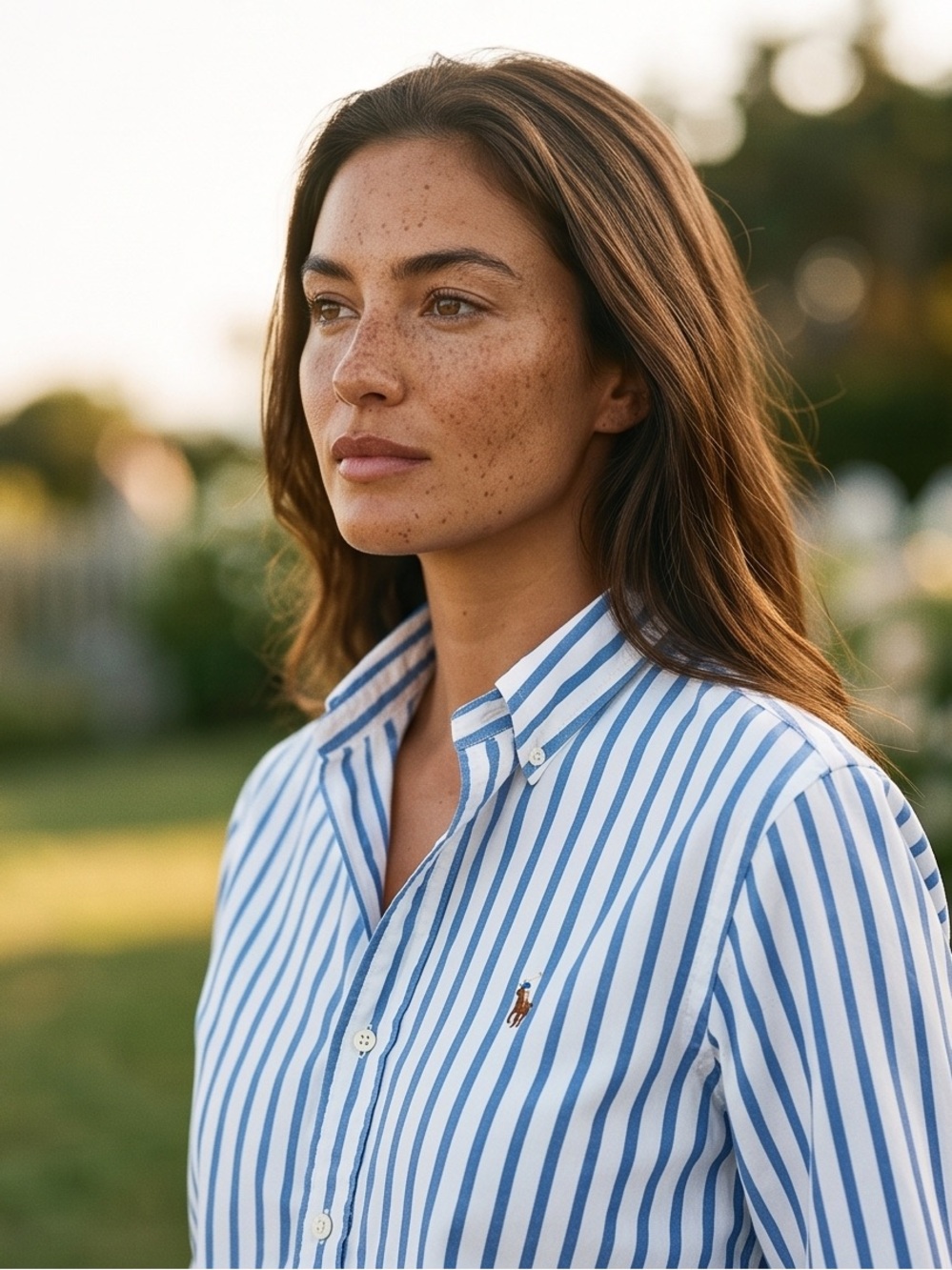 Polo by Ralph Lauren Blue & White Striped Oxford Shirt Custom Fit